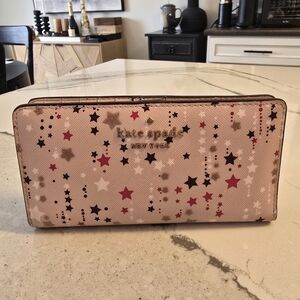Kate Spade Staci Twinkle Stars Print Large Slim Bifold Wallet Pink